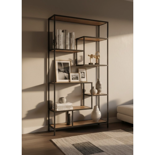 REGAŁ NA KSIĄŻKI METALOWY DREWNO LITE DĄB JESION OLCHA RNK-2